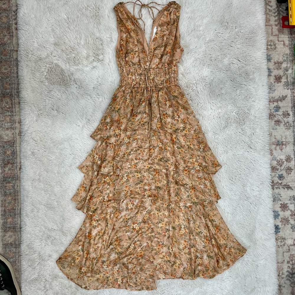 ASTR Floral Maxi Dress in Cream and Brown